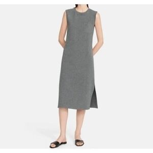Theory Grey Muscle Midi Dress Modal Blend Sleeveless Crew Neck Minimalist Size S